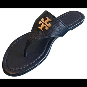 Tory Burch Laura Black and Gold thong Sandals